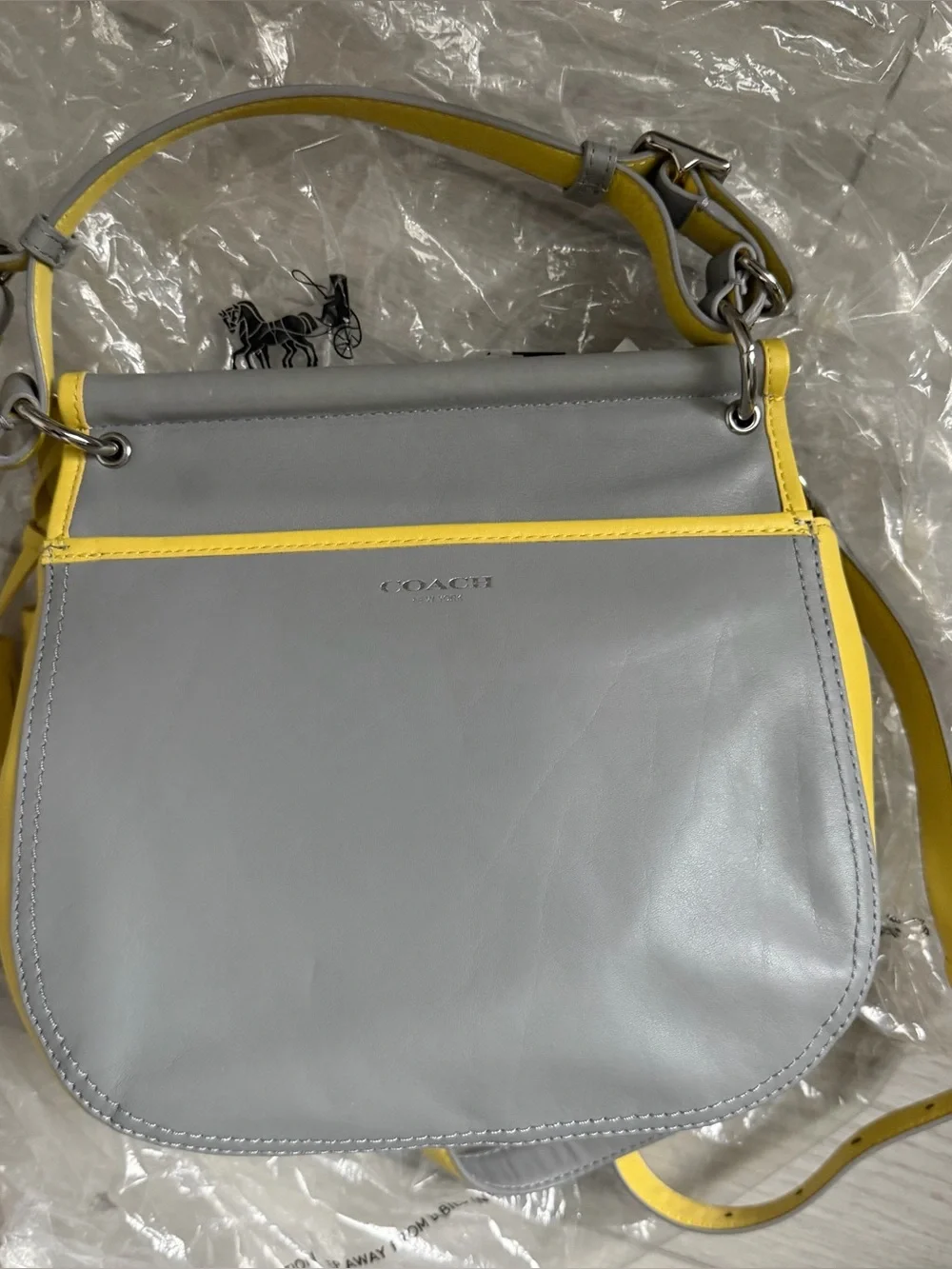 Coach Brand new Gray and Yellow Leather Crossbody Bag with Tassel